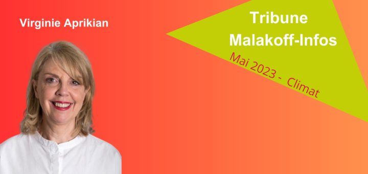 Bannière des tribunes de Virginie Aprikian contenant sa photo et la date de la tribune Malakoff Info