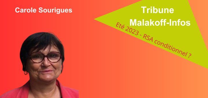 Bannière des tribunes de Caroles Sourigues contenant sa photo et la date de la tribune Malakoff Info