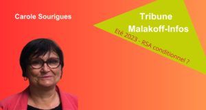 Bannière des tribunes de Caroles Sourigues contenant sa photo et la date de la tribune Malakoff Info